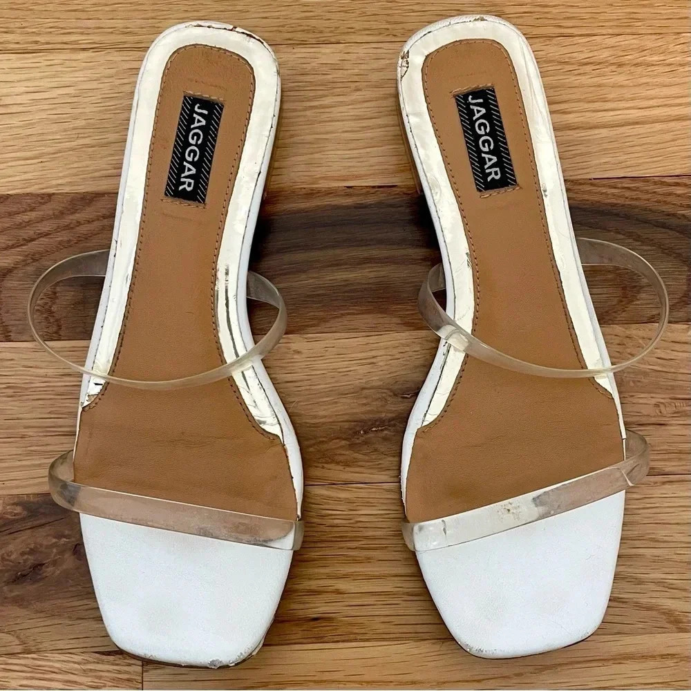 JAGGAR Perspex Clear PVC Square Toe Strappy Sandals Size 35